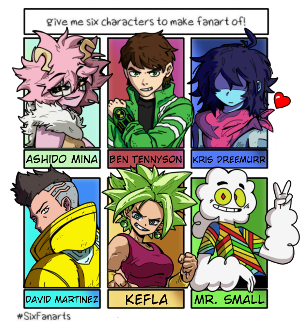 Desafio 6 personagens no meu traço