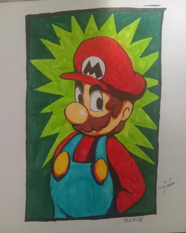 Mario feito com marcadores