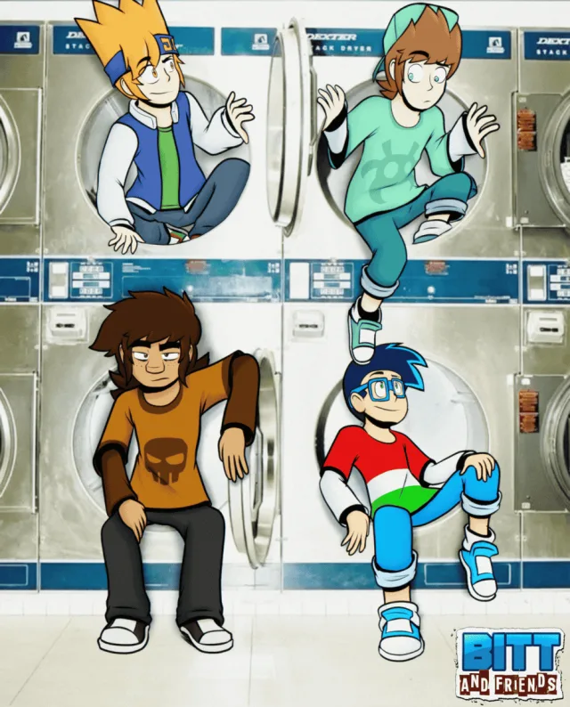 Bitt e seus amigos na lavanderia